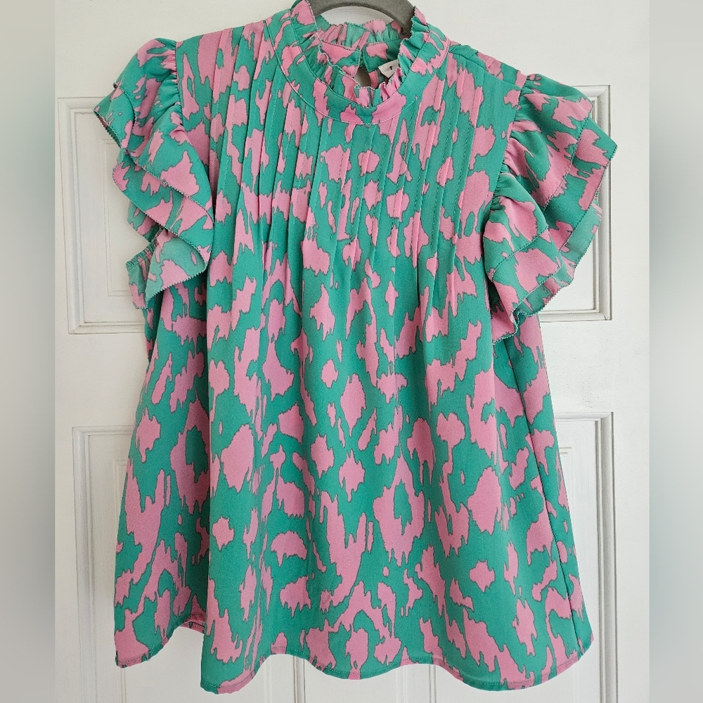 THML Pink and Green Floral Blouse